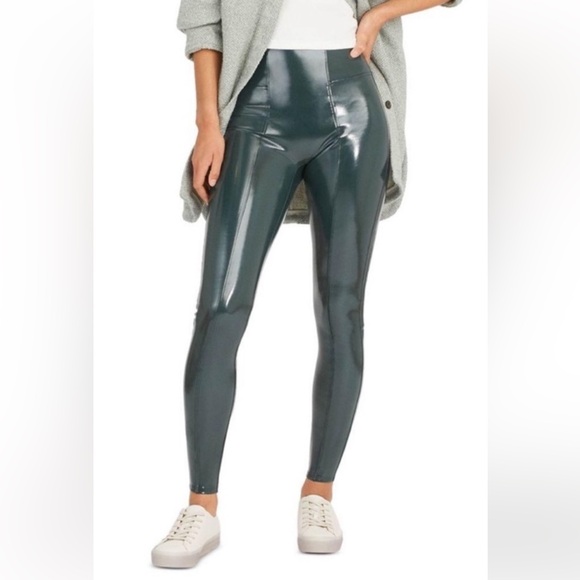 Spanx green faux patent leather leggings - Picture 1 of 2